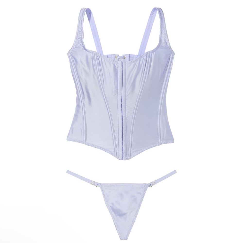 Victoria's Secret very sexy Classic silk Corset set in periwinkle blue